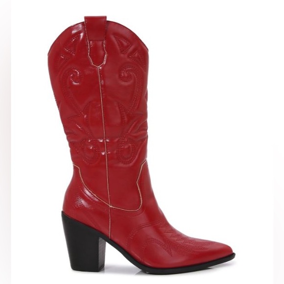 NEW! Easy slip on Vibrant Red Western Leather Boots with black heel - Picture 5 of 8